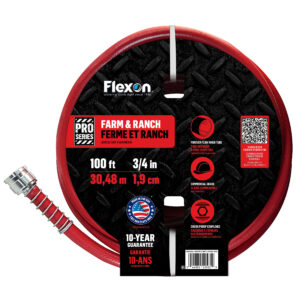 Close-up of a red circular object with a black textured surface, a white strap across the top, and the Flexon logo visible on the label.
